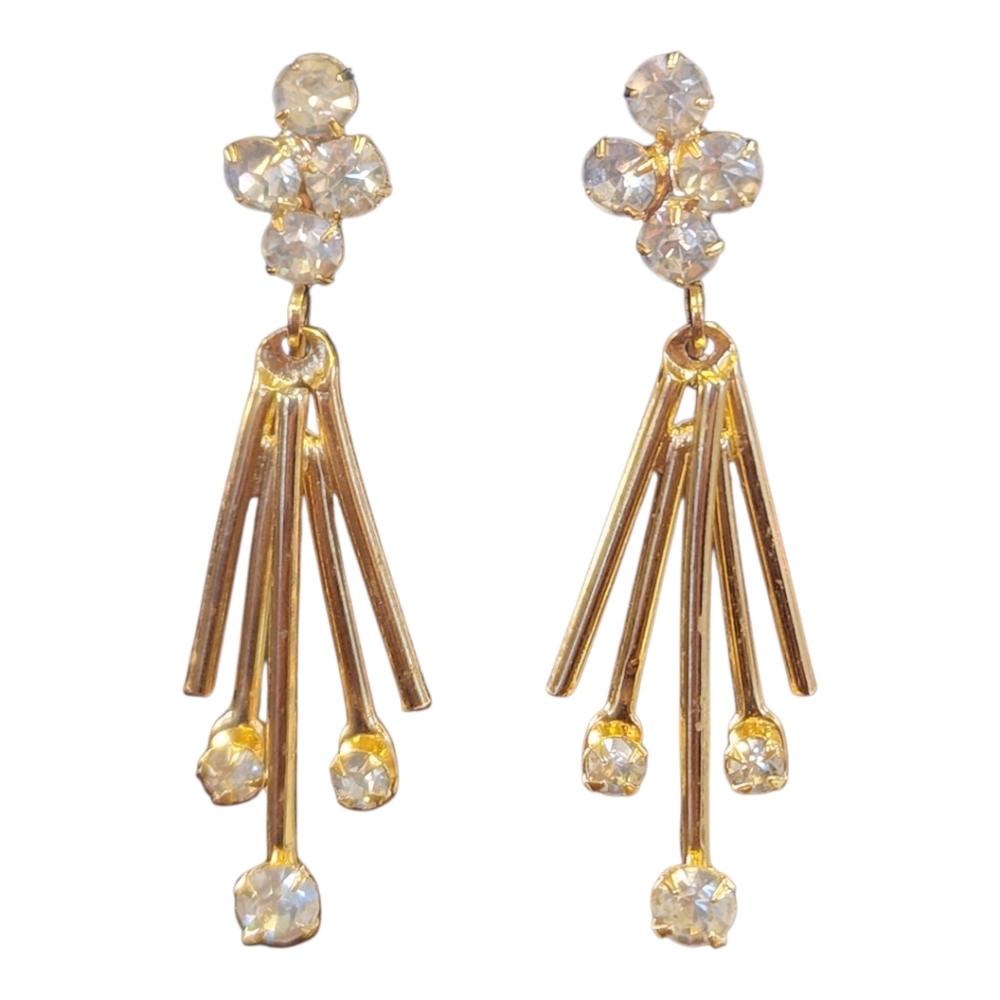Sarah Coventry Clip On Elegant Gold and Crystal Drop Earrings